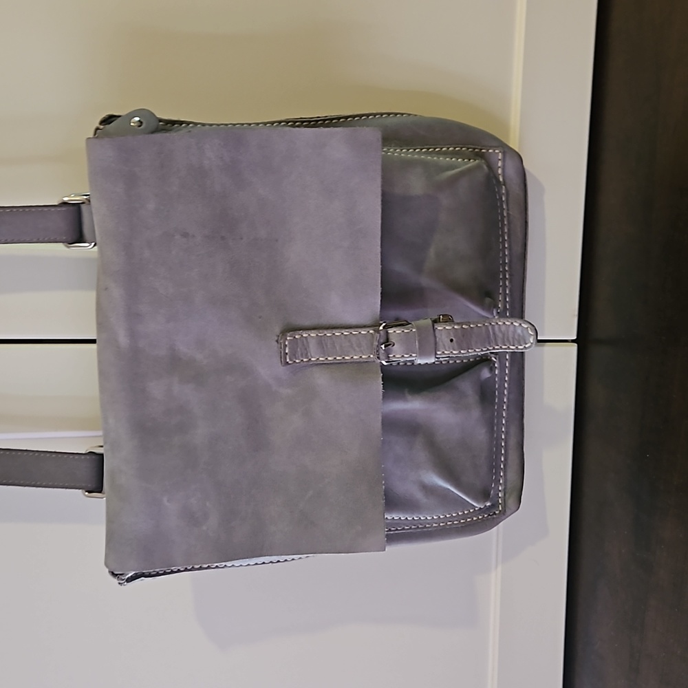 Roots grey leather backpack